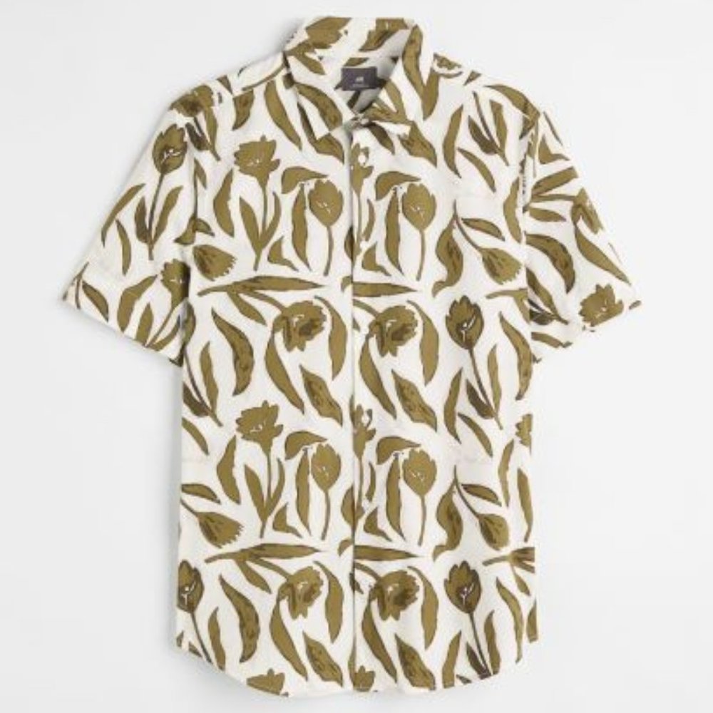 H&M Men's short sleeve cotton shirt muscle fit floral
